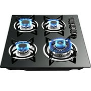 Fichiouy 23” Gas Cooktop Built-in Stove in Black with 4 Burners
