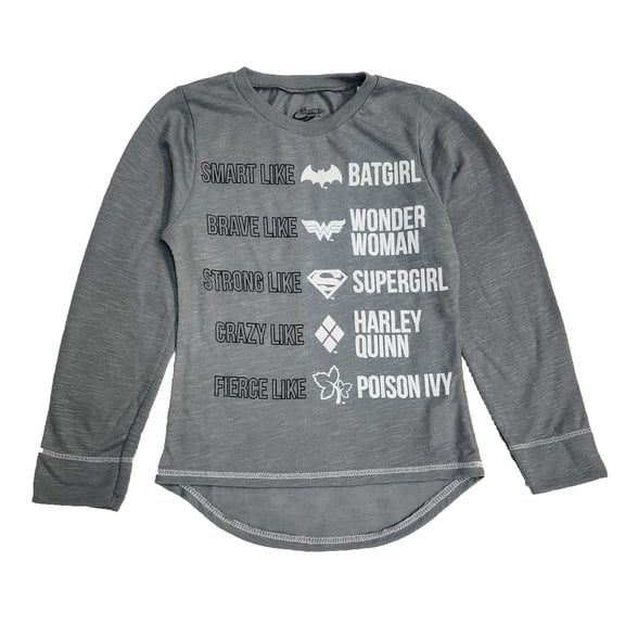 Girls' DC Super Hero Girls Graphic Long Sleeve T-Shirt- (Grey, X-Small 4/5)