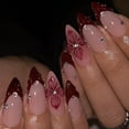 thumbnail image 3 of Kit de uñas postizas adhesivas LPOODDNU almendradas rojas con flores, 24 piezas, 3 of 7