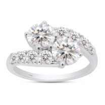 2 Carat Center 6MM Round Cut Lab Created Moissanite Diamond Two Stone Bypass Engagement Ring In 14K Solid White Gold Jewelry For Women (G-H Color, VVS1 Clarity, 2 Cttw)-6