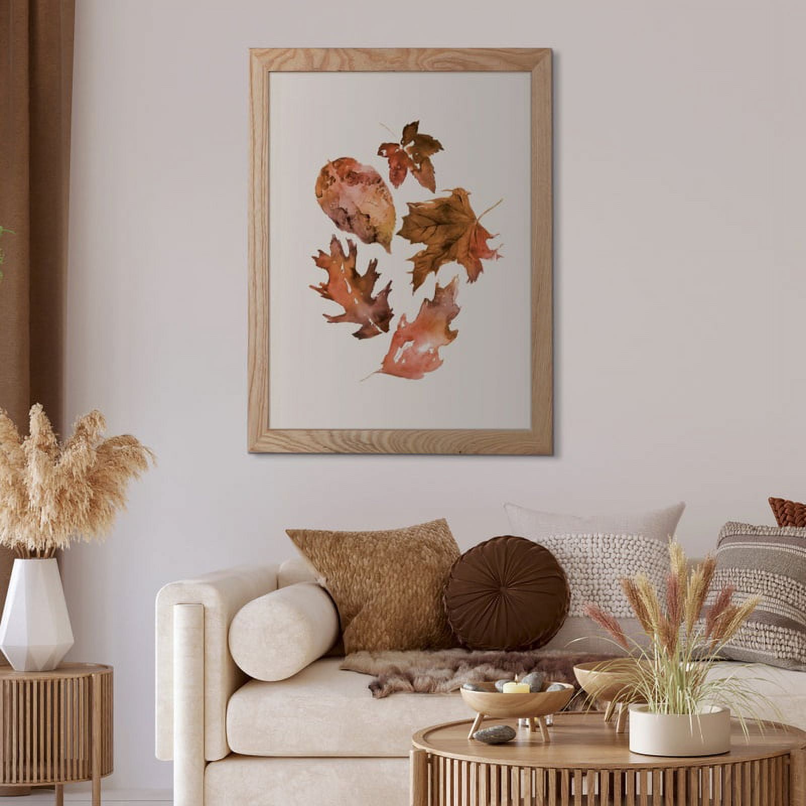 My Texas House, Leaves, Minimalist Nature Farmhouse Natural Wood Framed Print 18x24 Hanging Hardware Included