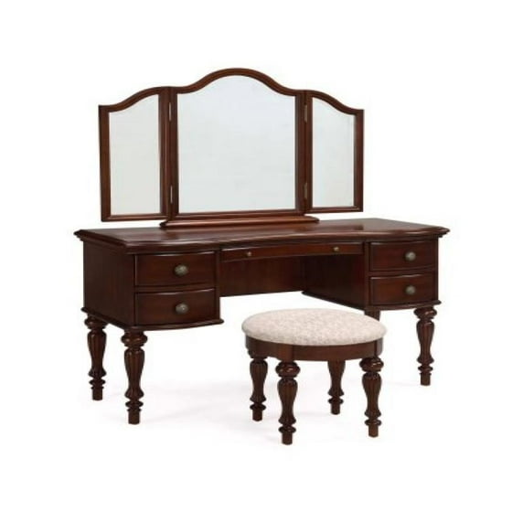 Powell Vanity With Trifold Mirror And Bench Marquis Cherry Finish Powell Vanity With Trifold Mirror And Bench Marquis Cherry Finish Com