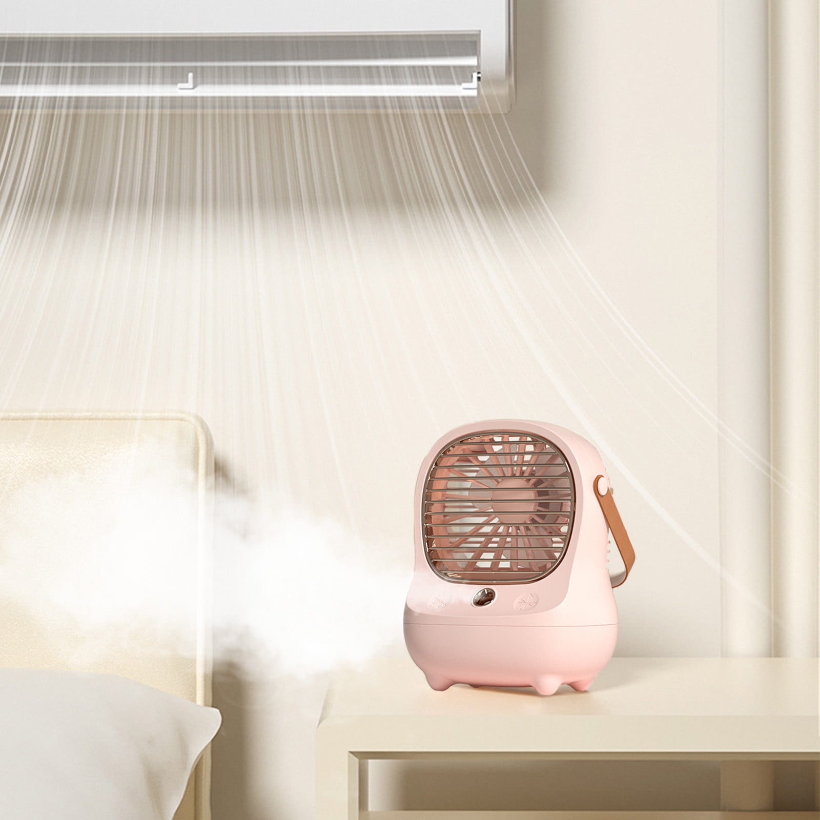 Portable USB Rechargeable Evaporative Cooler Fan with 3 Speeds Humidifier & Purifier for Home Office Travel Large Water Tank 10H Cooling White Pink Green