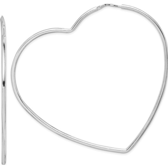 Sterling Silver Rhodium-Plated 2mm Heart Hoop Earrings (71.5 X 76) Made In Italy qe14845