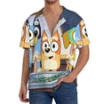 thumbnail image 7 of Lsque Bluey print Men's Cuban Collar Short Sleeve Shirt Summer Beachwear Casual Button Down Fashionable Vacation Leisure Shirt-Medium, 7 of 7