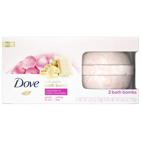 Dove Milk Swirls Bath Bombs, Rosewater & White Chocolate, 2 Ct, 2.8 Oz