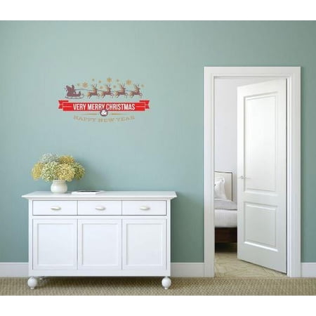 Do It Yourself Wall Decal Sticker Very Merry Christmas & Happy New Year Holiday Bedroom Bathroom Living Room Mural 16 X48