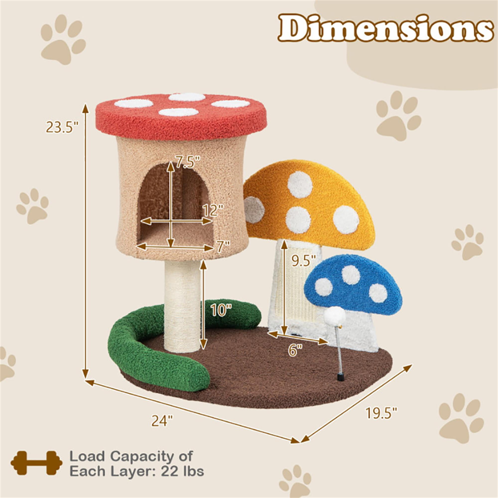 Kadyn 23" Cat Tree House, Small Cat Condo with Sisal Scratching Post, Mushroom Cat Tower, Multicolor