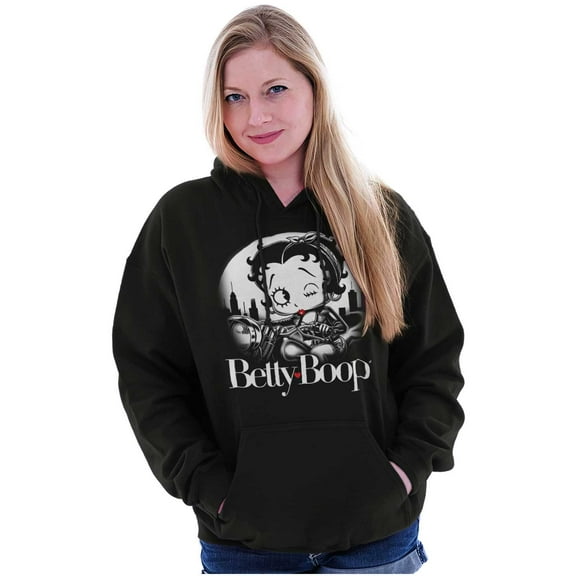Retro Betty Boop Biker Cartoon Wink Hoodie Sweatshirt Women Brisco Brands S