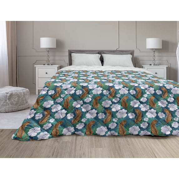 Forest Down Alternative Comforter, Woodland Tree Pine Oak Maple Willow Birch Nature Foliage, Microfiber Quilt for All Season, 5 Sizes, Emerald Pale Green, by Ambesonne