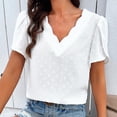 thumbnail image 4 of Raeneomay Oversized T Shirts Women's New Temperament Solid Color V-Neck Ruffle Sleeve Short Sleeved Top, 4 of 6
