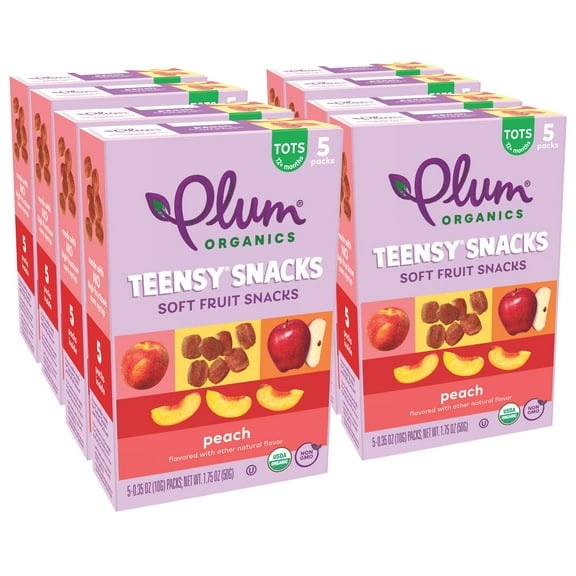 Plum Organics Teensy Snacks Soft Fruit Snacks, Peach, 0.35 oz Bags, 5 Count, 8 Pack