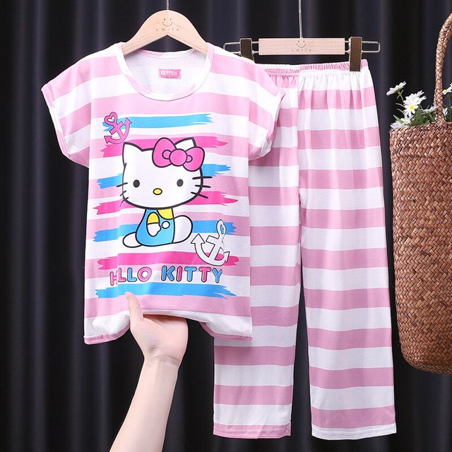 Mickey Mouse Spider-Man Marvel Conjunto de pijamas para niños Ropa de dormir para niños Verano Mangas cortas delgadas Niñas Dibujos animados Ropa para niños Set14 110-120CM Gao Jinjia LED