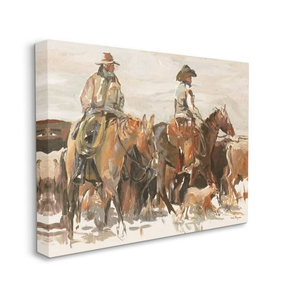 Stupell Home Décor Cowboys and Horses Farm Western Painting Canvas Wall Art by Marilyn Hageman