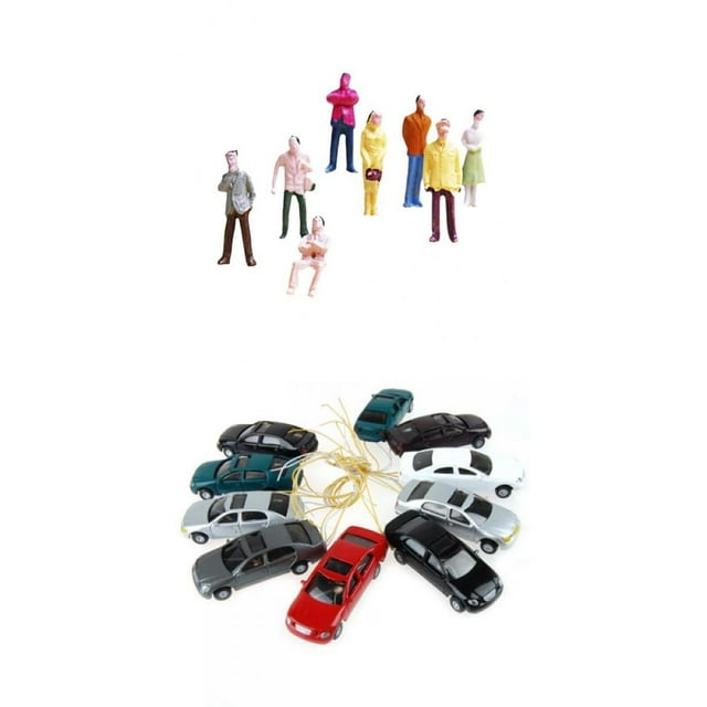 100 Piezas de s de s Pintadas + 10 Piezas de Modelo de Coche con Paisaje de Diorama de Luces Macarena Figuras de pasajeros a escala
