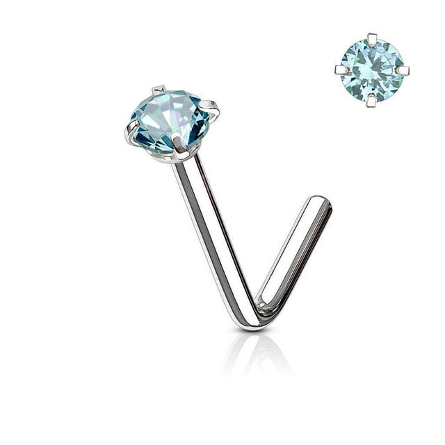 Nose Ring Stud L-Shape Surgical Steel Screw Piercing 3MM Set CZ Gem 20G 18G 6MM