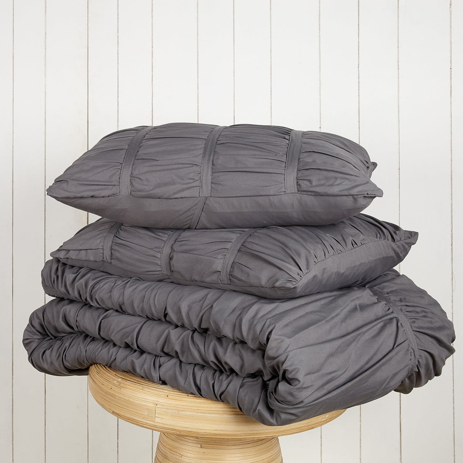 Modern Heirloom Emily Dark Gray 3-Piece Pleated Comforter Set, Full/Queen