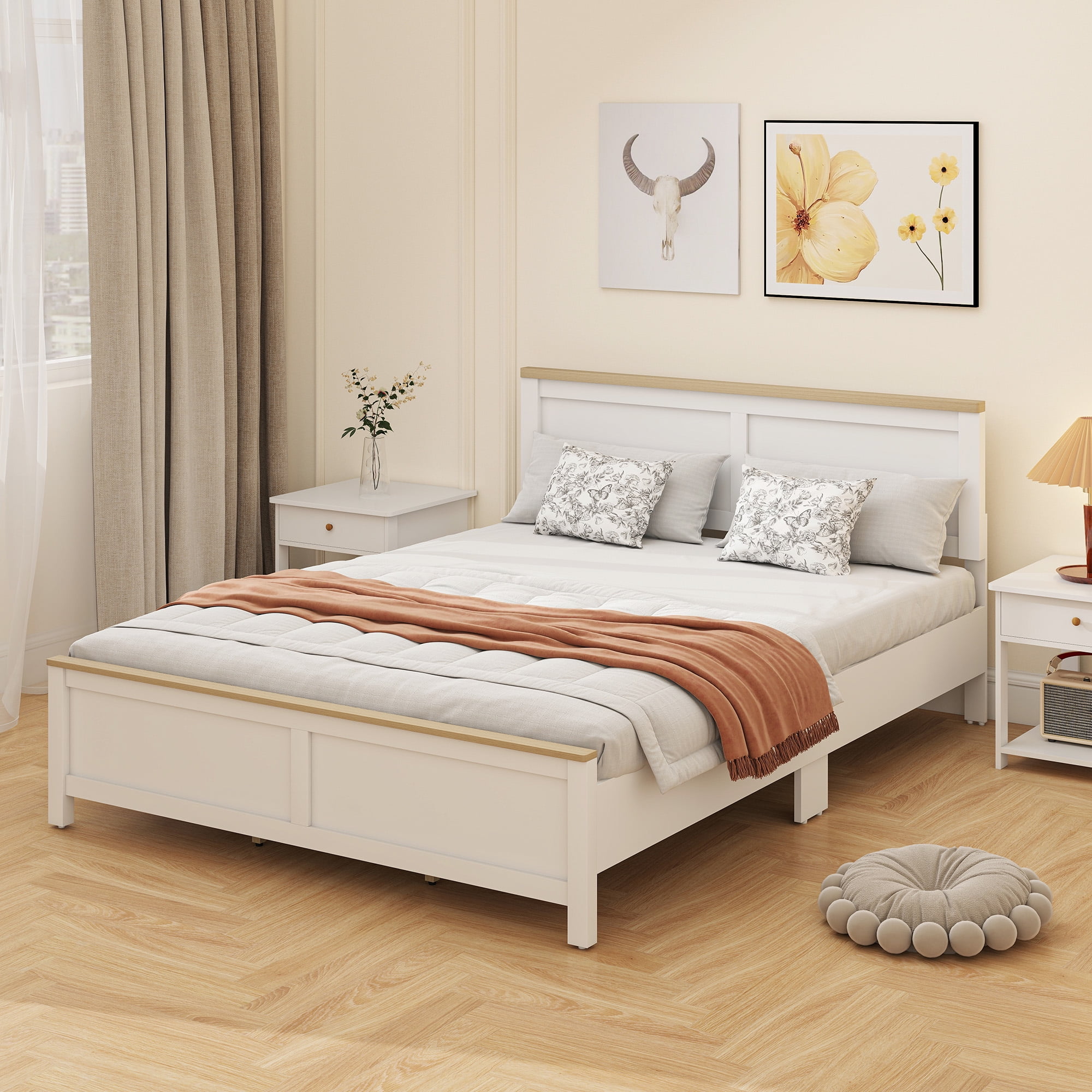 HOMCOM Queen Size Bed Frame with Headboard and Footboard, Queen Platform Bed Frame with Wooden Slats, No Box Spring Needed, Easy Assembly, White