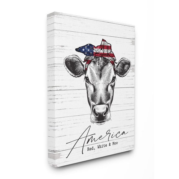 Stupell Industries Americana Cow Red White and Moo Country Farm Quote Canvas Wall Art Design by Lettered and Lined, 16" x 20"