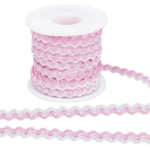 16.4Ydsx 8mm RIC Rac Bending Fringe Trim Wave Ribbons Pearl Pink Woven Fabric Ribbon for DIY Sewing Crafts Wedding Dress Clothing Embellishment DIY