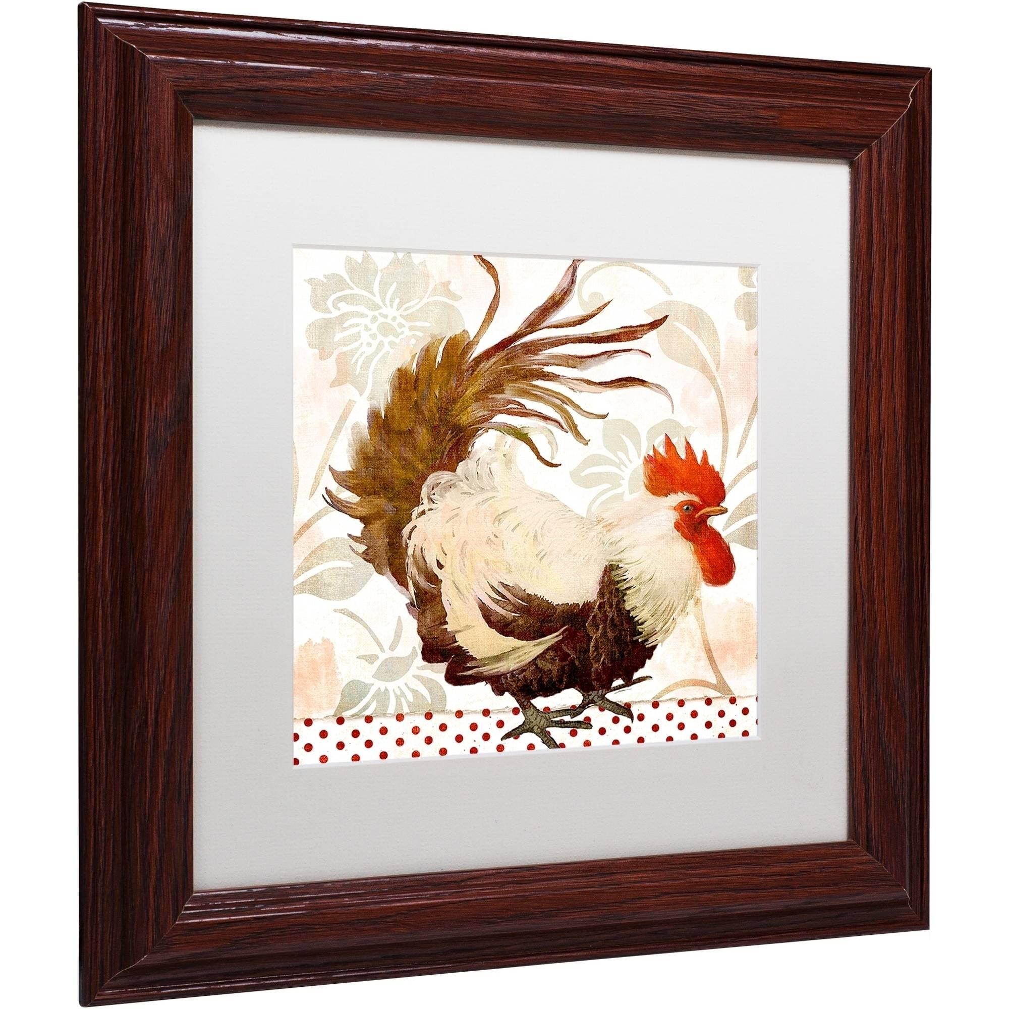 Trademark Fine Art "Rooster Damask II" Canvas Art by Color Bakery White Matte, Wood Frame