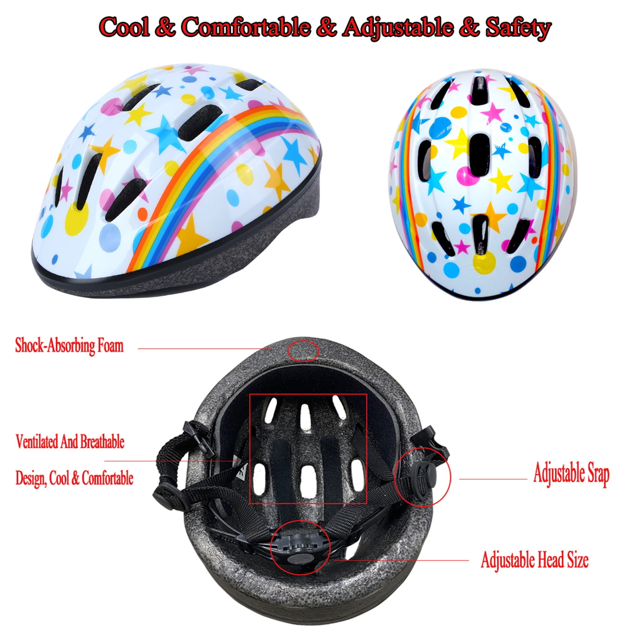 Kids Protective Gear Set - 7PCS Outdoor Sport Skating Cycling Knee Pads Elbow Pads Wrist Guards Safety Pads and Youth Skateboard Helmet For Girls/Boys Adjustable Child Cycling Helmet