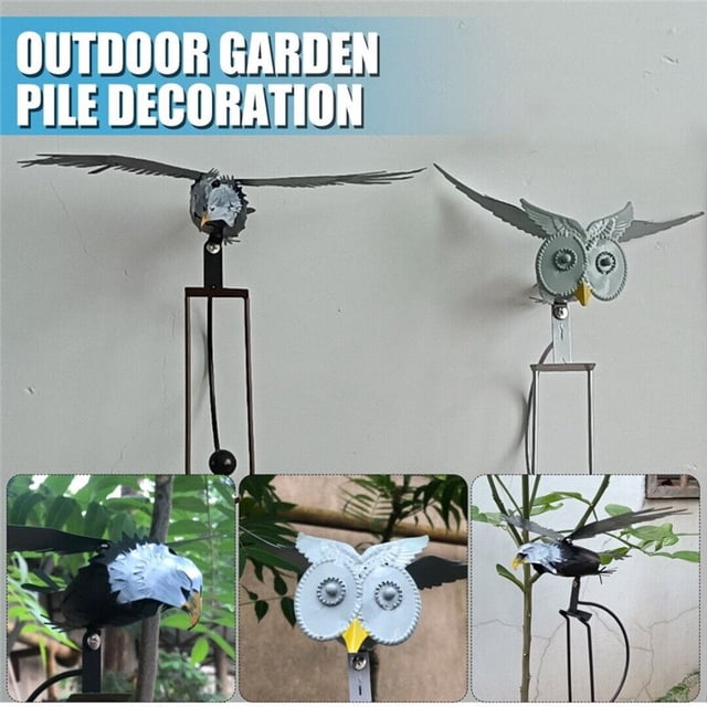 Wind Powered Kinetic Eagle Owl Sculpture Garden Stake Animal with Flapping Outdoor DecorationowlGERMANY He Qiyong unisex