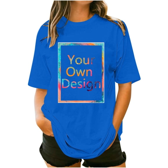 Pounoo Custom T Shirt for Women Personalized Short Sleeve Shirts with Image Design Your Own Shirts Cuntomized Tee Front and Back Print Gift