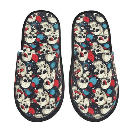 Balery rock record Skull artist Slient Indoor Furry Fleece Comfort House Shoes Soft Non-Slip Home Shoes Cotton slippers House Slippers-- Large
