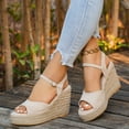 thumbnail image 3 of Rokment Platform Wedge Dress Sandals for Women Beach Elegant Casual Suede Peep Toe Espadrilles Chunky High Heels Ankle Strap Dress Summer Shoes Ladies Beige Size 6.5, 3 of 6