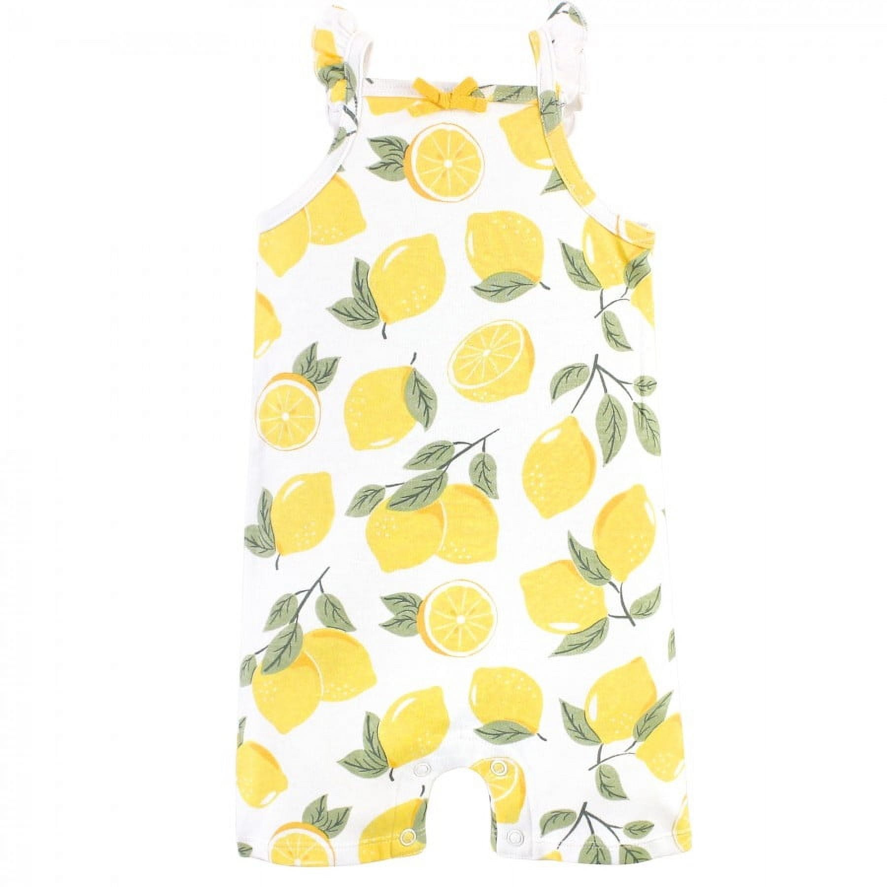 Touched by Nature Baby Girl Organic Cotton Rompers 3pk, Lemon Tree, 18-24 Months