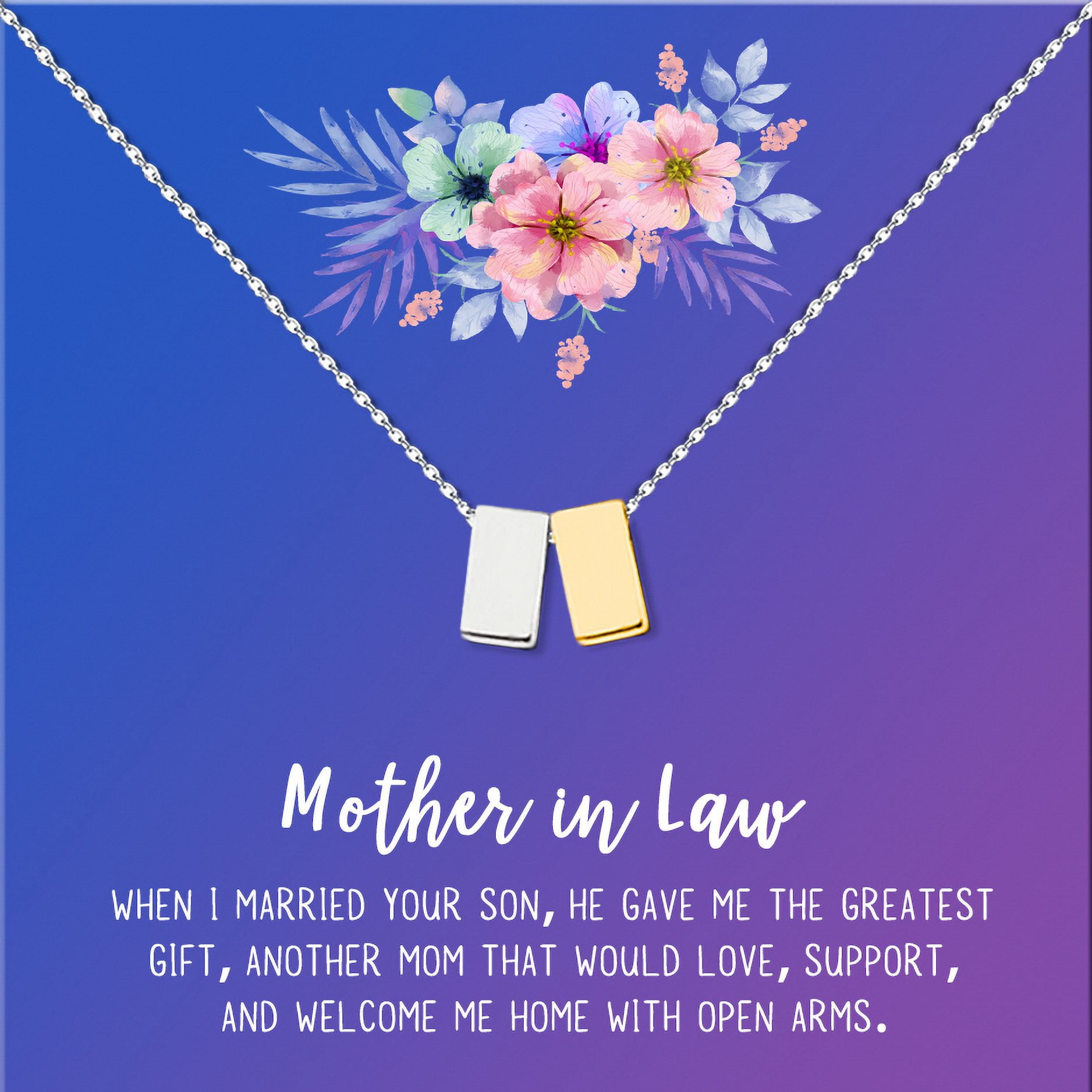Anavia Mother in Law Gift, Mother of the Groom Gift, Jewelry and Card Gift for Mother in Law, Mother's Day Gift, Necklace and Card Gift [Silver and Gold Cube,Blue-Purple Gradient]