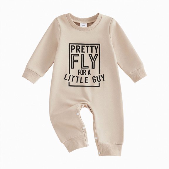 Wonitaaizi Infant Baby Boy Fall Jumpsuit Letter Print Long Sleeve Crew Neck Romper Newborn Spring Clothes (3-6 Months,Beige)