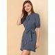 thumbnail image 2 of Vestido camisero Allegra K Cuello Volantes Botones En Cintura Azul Grisáceo T M, 2 of 6