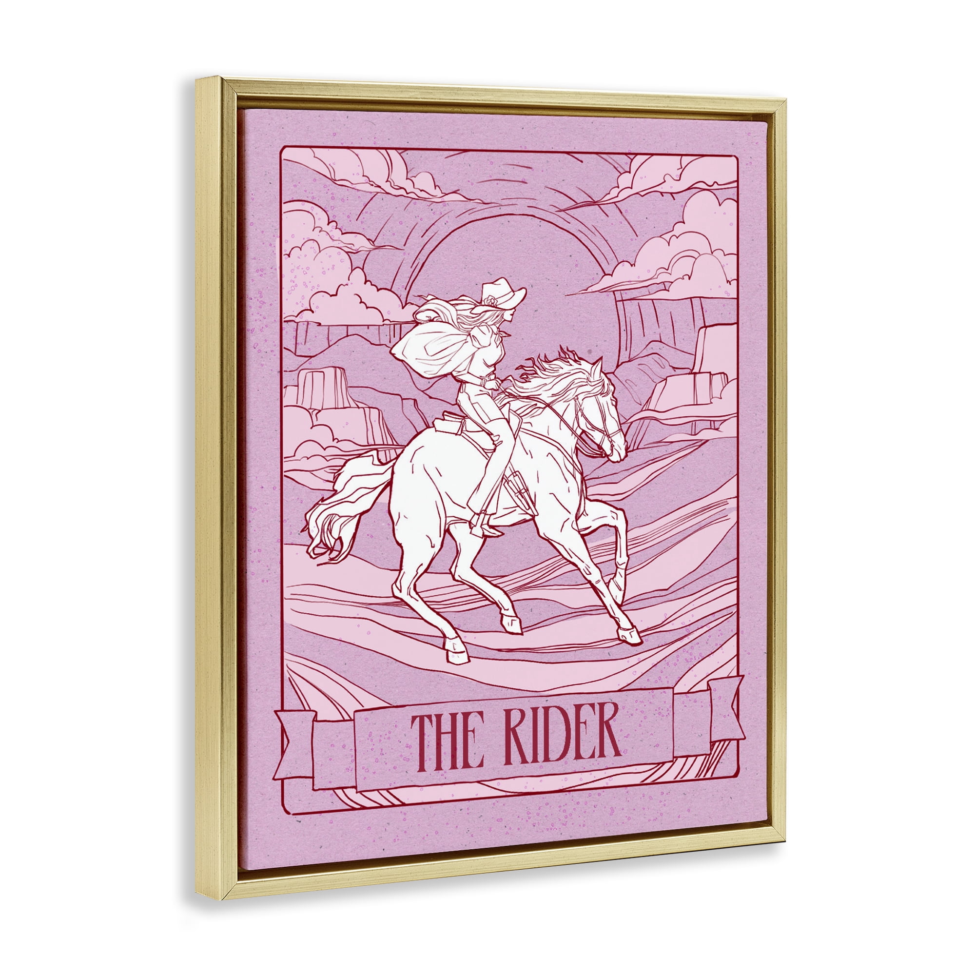 Stupell Industries Cowgirl Rider Tarot Card Gold Framed Floater Canvas Wall Art, design by Ziwei Li
