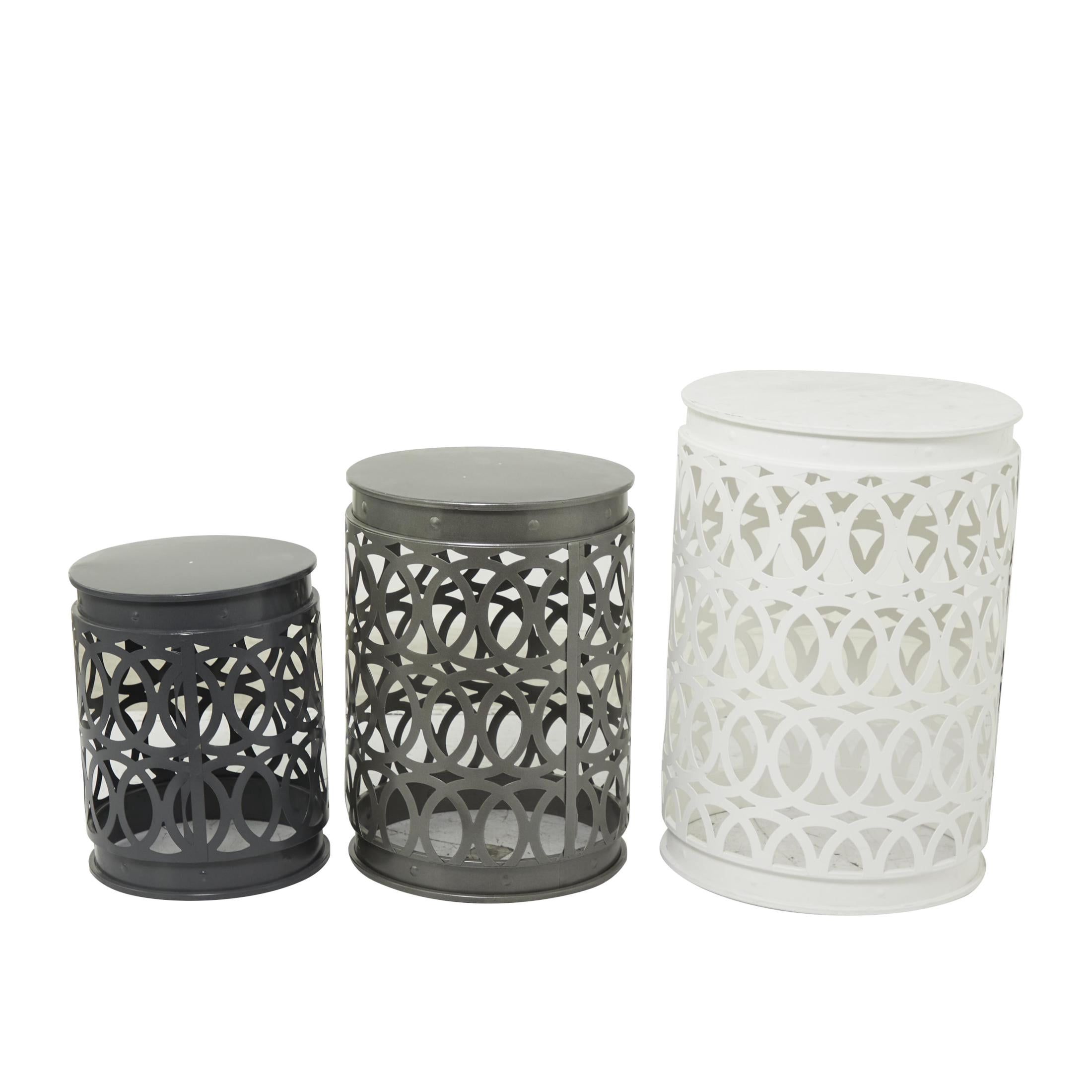 DecMode 16" x 23" Gray Metal Indoor Outdoor Nesting Geometric Accent Table with Cutout Circle Pattern, 3-Pieces