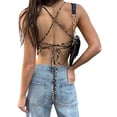 thumbnail image 4 of Douhoow Summer Women Tank Top Leopard Print Crop Top Backless Lace-up Vest Club Streetwear, 4 of 7