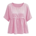 thumbnail image 4 of GUACER Womens Short Sleeve Gingham Tops Casual Round Neck Tiered Peplum Summer Loose Blouses, 4 of 8