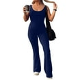 thumbnail image 3 of Women Workout Flare Jumpsuits Backless Butt Lift Gym Yoga Navy Blue XL, 3 of 7