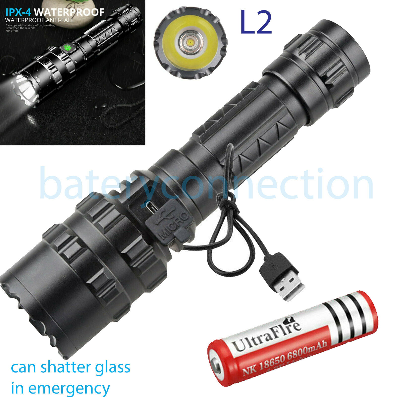 20000lm USB Rechargeable 18650 Tactical Waterproof Flashlight Torch Work Light 