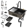 thumbnail image 4 of TidBay Black Waterfall Kitchen Sink, Stainless Steel Single Bowl Bar Sink with Cup Rinser, Drop In/Undermount Farmhouse Workstation Sink with Multiple Accessories (26.8 x 17.7in), 4 of 6