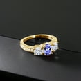 thumbnail image 3 of Gem Stone King 18K Yellow Gold Plated Silver 3-Stone Ring Tanzanite Moissanite(1.87 Cttw) (Size 5), 3 of 4