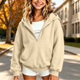 thumbnail image 3 of Rrxhxhs Hoodies for Girls Solid Color Half Zip Long Sleeve Oversized Casual Hooded Sweatshirt with Kangaroo Pocket,Beige,2-3 Years, 3 of 5