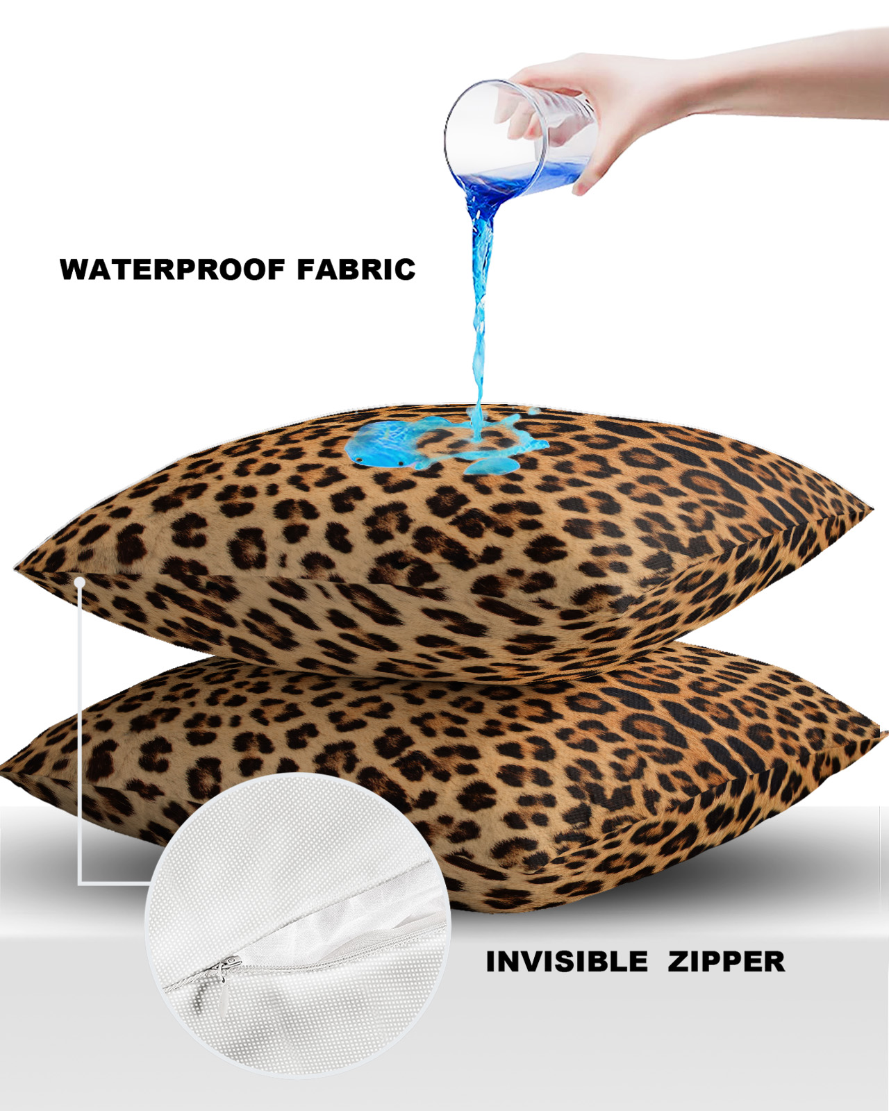Pack of 2 Outdoor Pillow Covers, Leopard Animal Texture Waterproof Square Throw Pillowcase Cushion Decorative Pillow Covers for Couch Patio Tent, 20x20 in