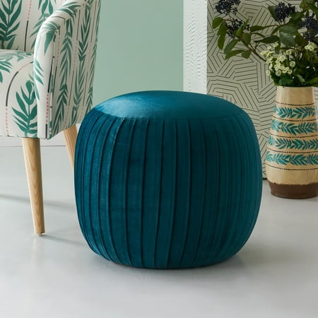 Velvet Pleated Round Pouf Ottoman, Multiple Colors by Drew ...