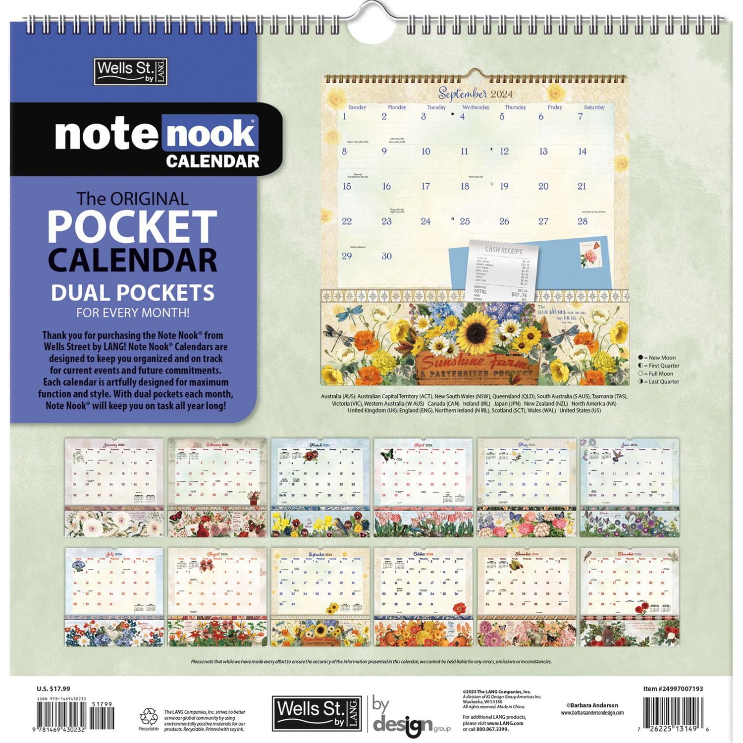 Jardins botaniques 2024 30.48x30.48 CM Note Nook Mur Carré Calendrier, 9781469430232