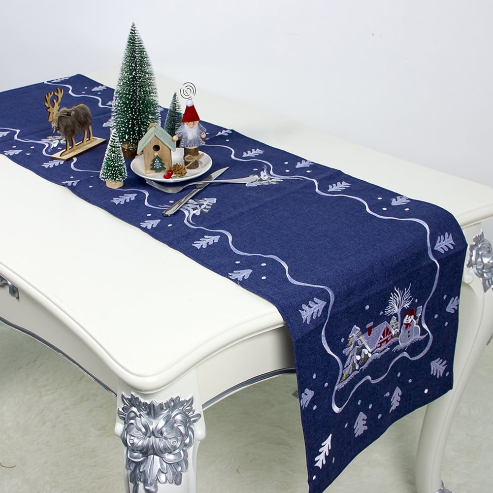 Christmas Santa Claus Present Fir Embroidery Tablecloth Overlay 34 x 34" Red 