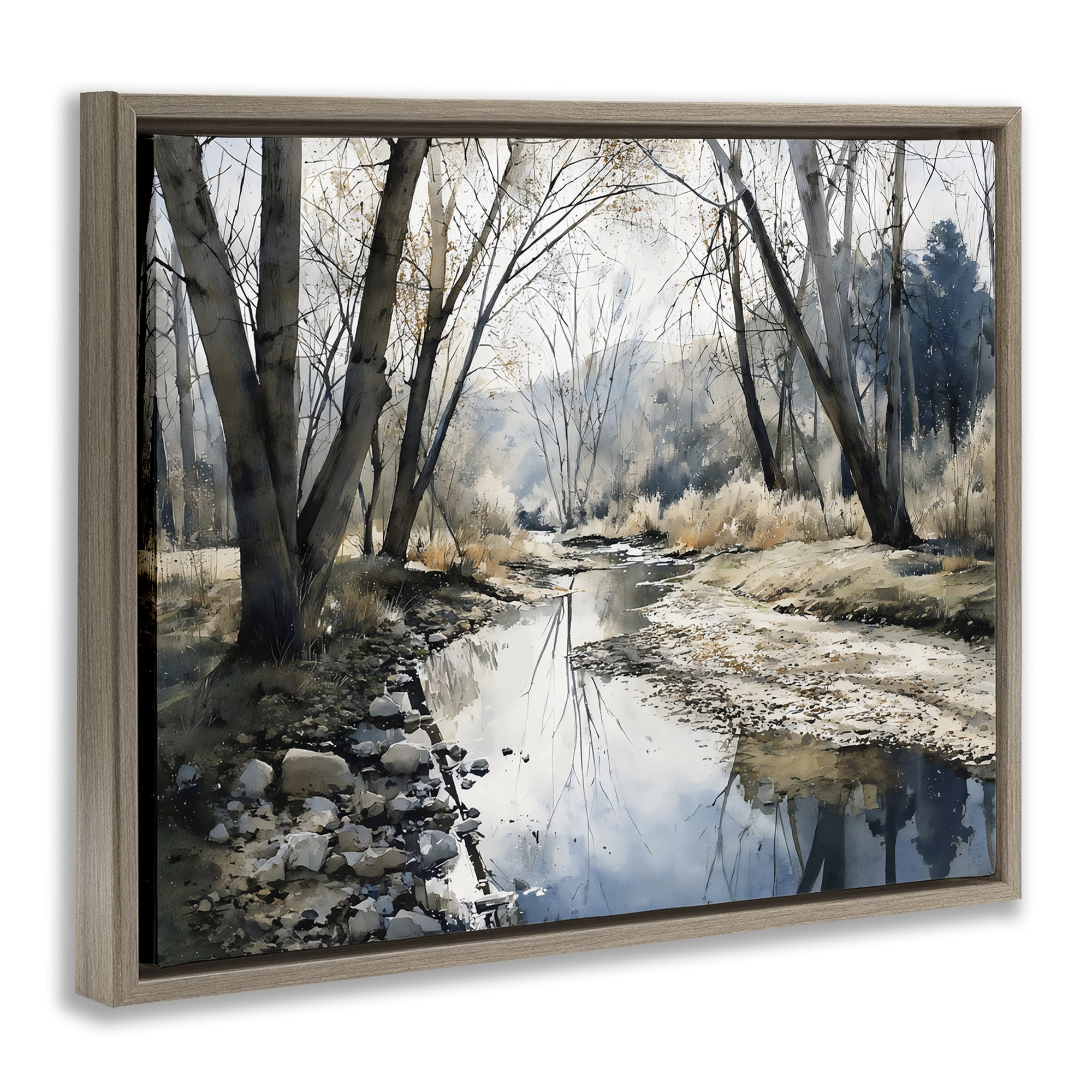 Stupell Industries Serene Reflections at Autumn Creek Brown Framed Floater Canvas Wall Art, design by Franklyn Gregory