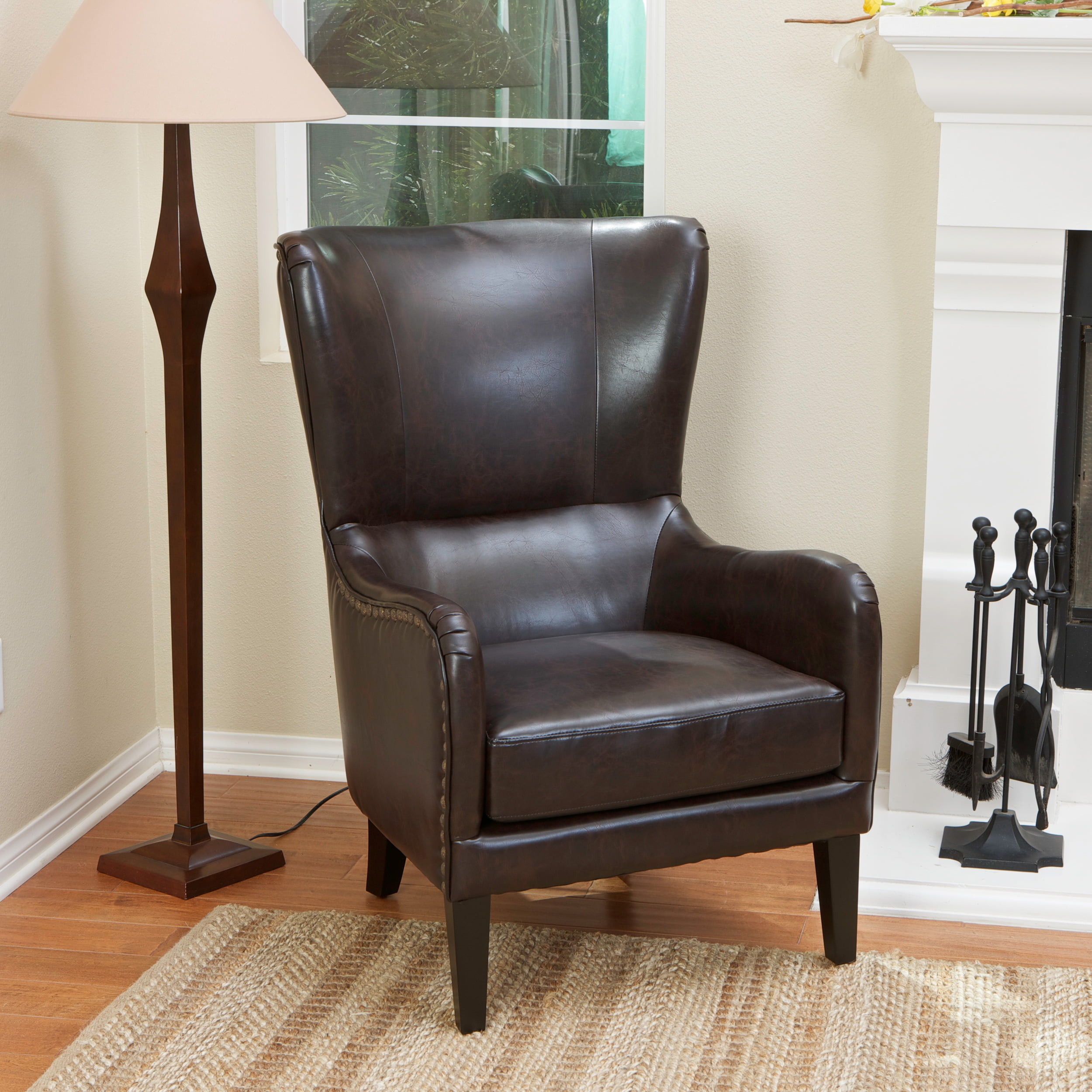 Noble House Pico Brown Bonded Leather Studded Club Chair