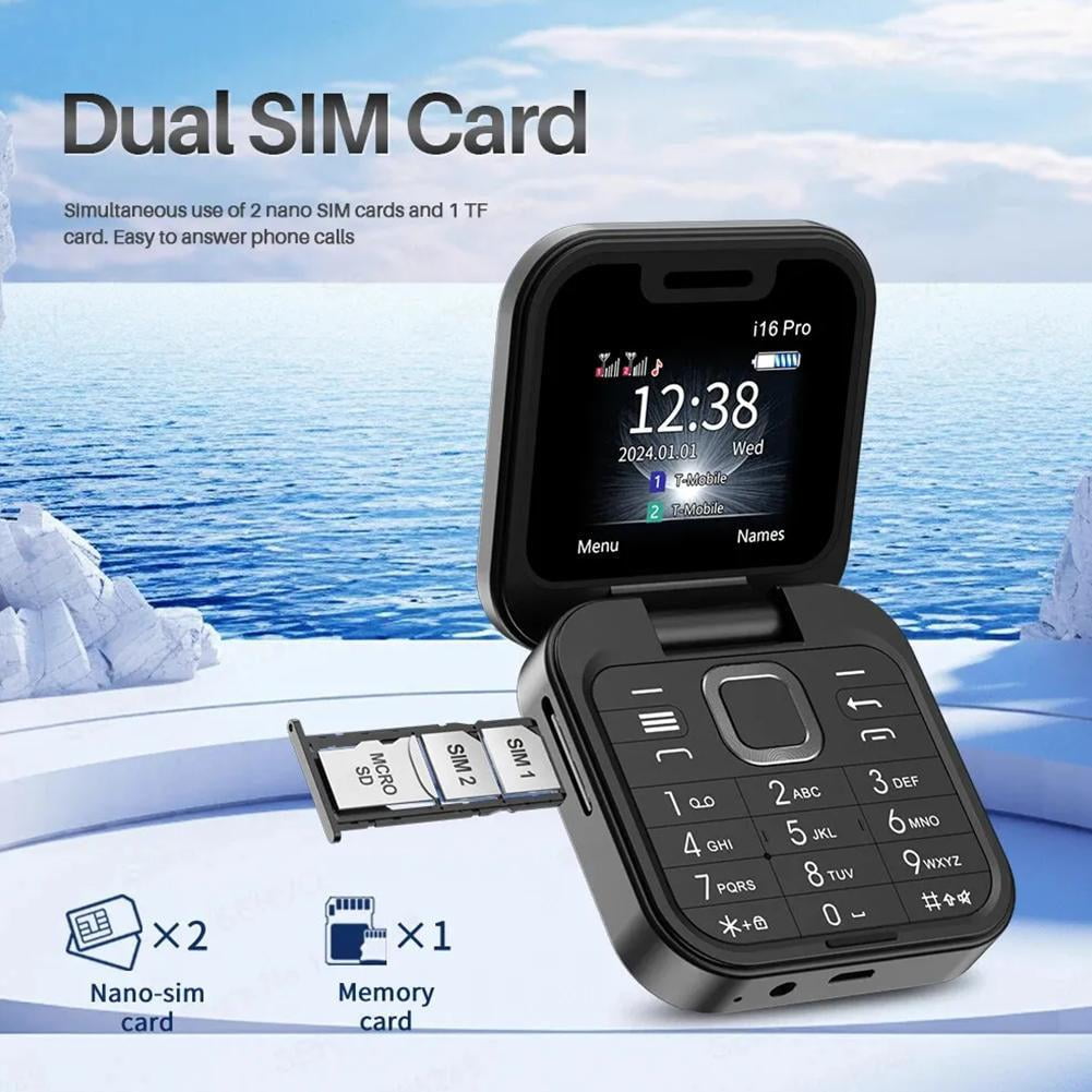Mini Flip Mobile Phone Radio Magic Voice Blacklist Speed Dial Vibration 2SIM Card Small Display Foldable Phone for Elderly People,Easy to Use,Gift for Fathers Day